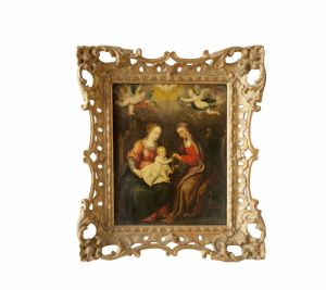 Ölgemälde auf Kupfer "Madonna mit Jesuskind und Heiliger Elisabeth" Flämischer Meister, 17. Jh.